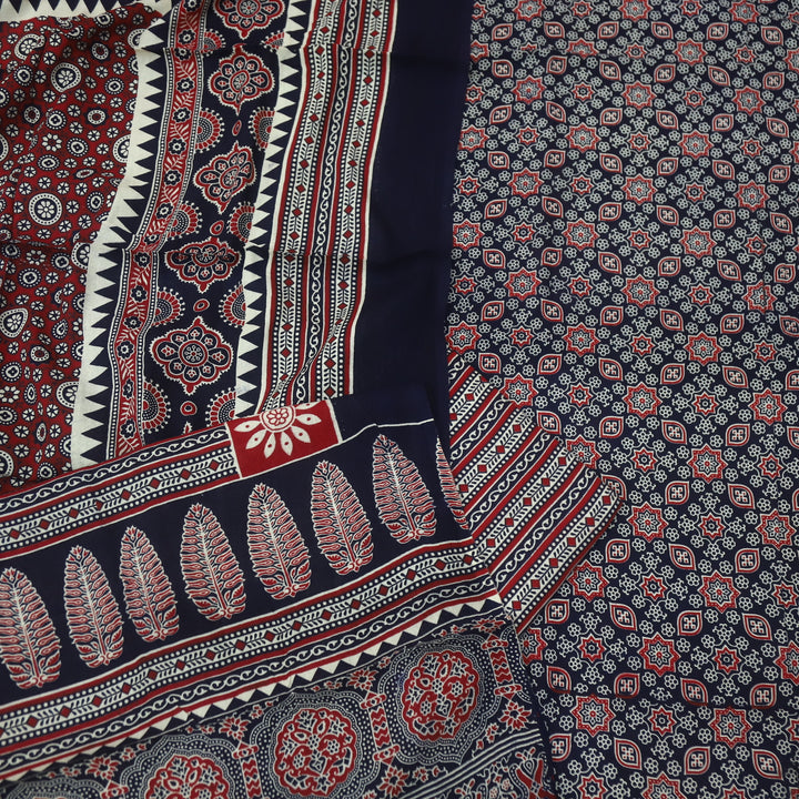 Temptation Navy Blue All Over Ajrak Printed Cotton Rayon Suit Set