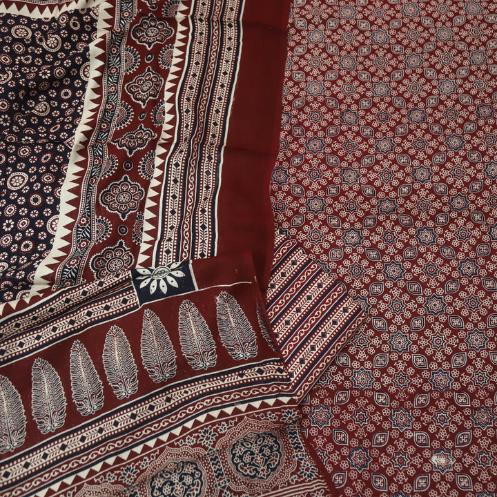 Temptation Cheery Maroon All Over Ajrak Printed Cotton Rayon Suit Set