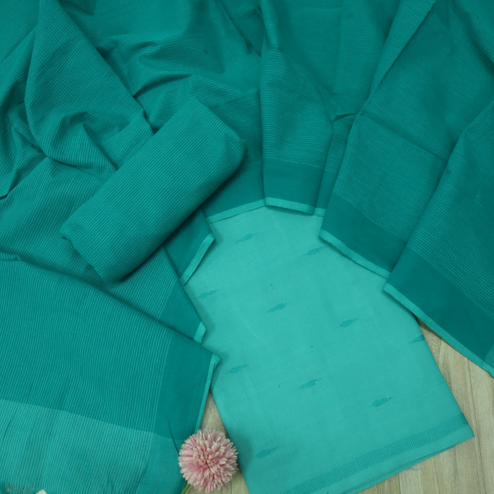 Kinaari Ocean Teal All Over Thread Weaved Work Cotton Suit Set