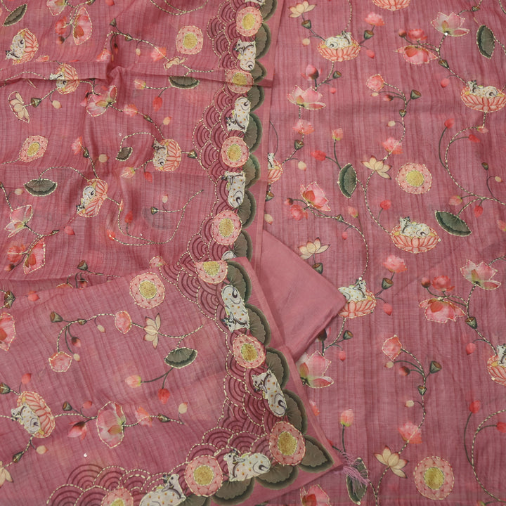Zameer Mulberry Purple Digital Pichwai Print Kantha Work Chanderi Suit Set