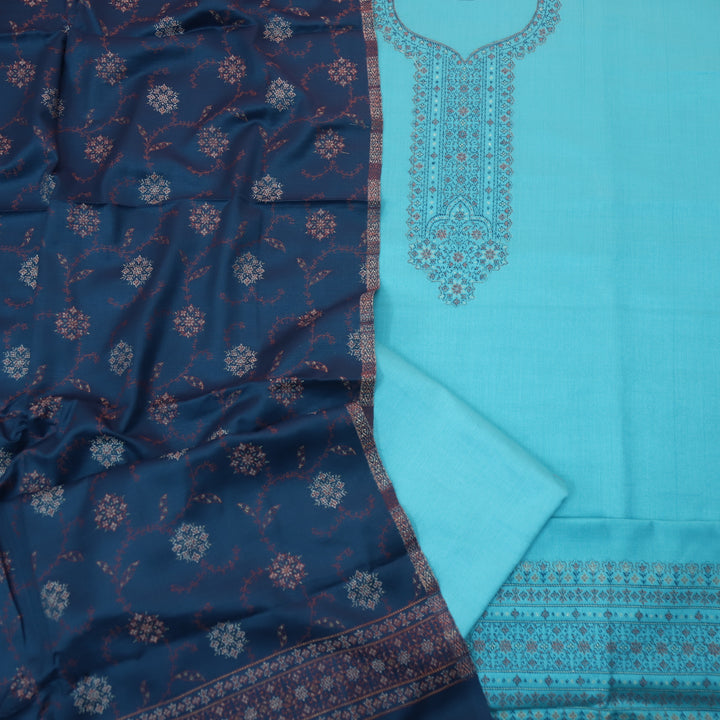 सुहानी Baby Blue Thread Weaved Neck Work Semi Pashmina Winter Set