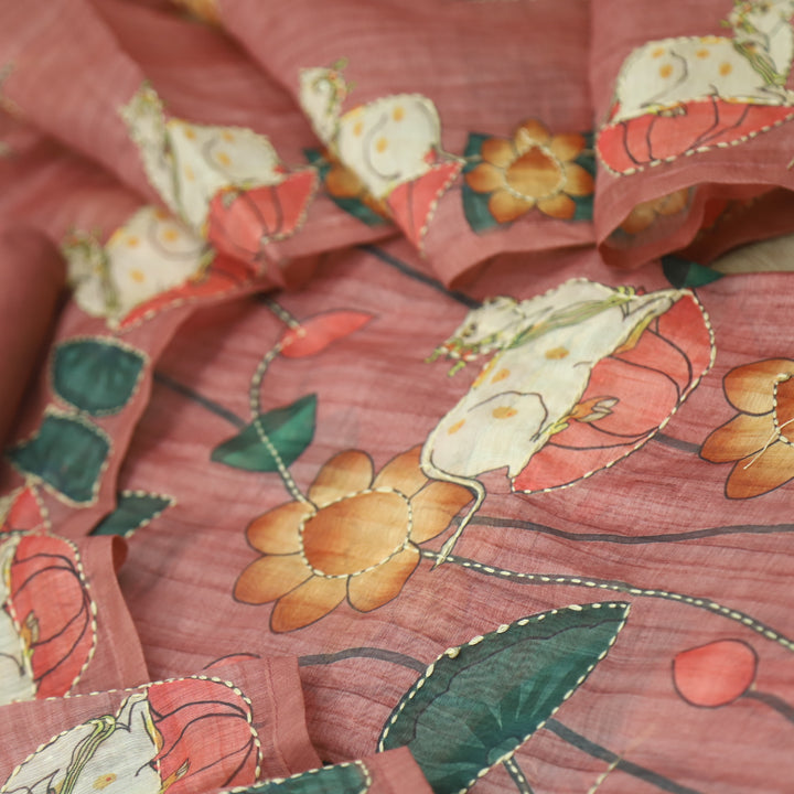Raavi Mauve Pink Digital Pichwai Print Kantha Work Chanderi Suit Set