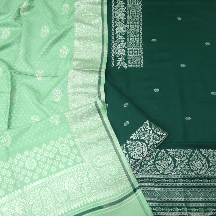 तिलक  Sacramento Green Zari Weaved Neck Semi Pashmina Winter Set