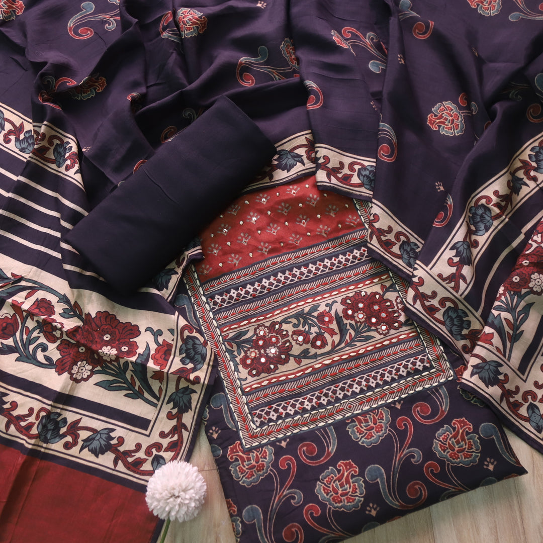 Newari Shadow Black All Over Ajrak Printed Muslin Suit Set