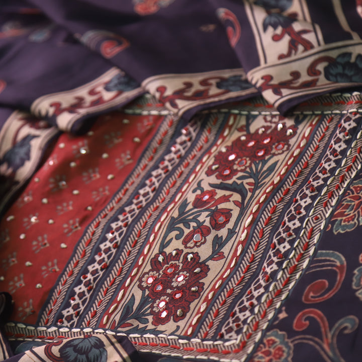 Newari Shadow Black All Over Ajrak Printed Muslin Suit Set