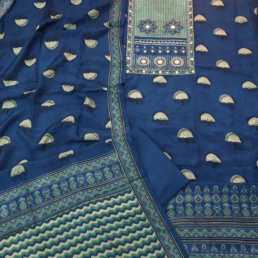 Newari Cerulean Blue All Over Ajrak Printed Muslin Suit Set