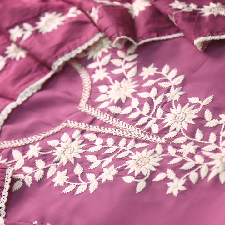 Newari Helio Mauve Thread Embroidered Neck Work Modal Suit Set