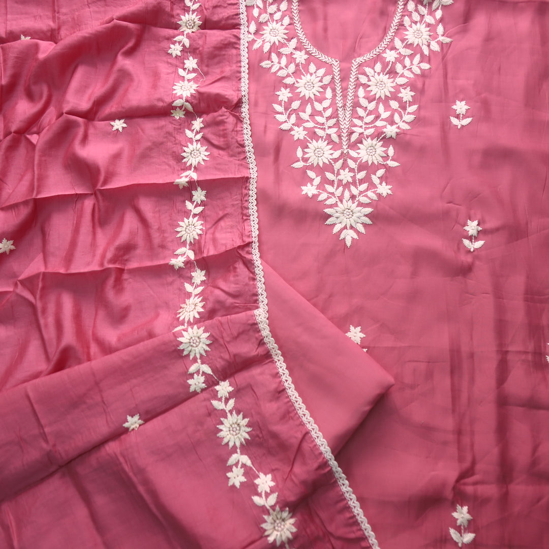 Newari Persian Pink Thread Embroidered Neck Work Modal Suit Set
