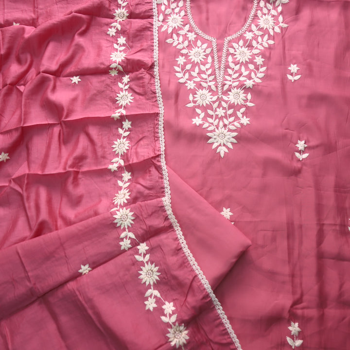 Newari Persian Pink Thread Embroidered Neck Work Modal Suit Set