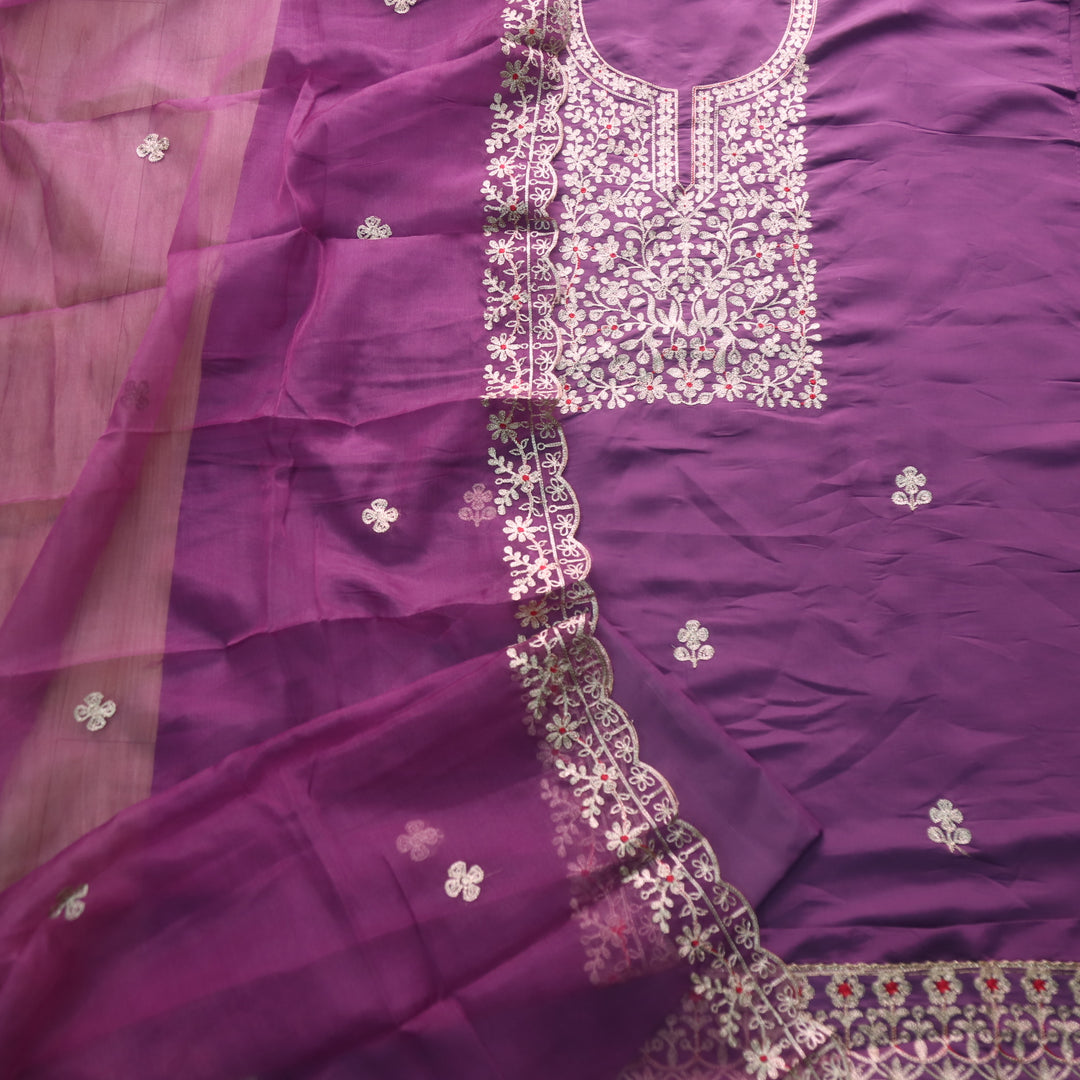 सलामी Orchid Purple Embellish Zari Neck Work Modal Suit Set