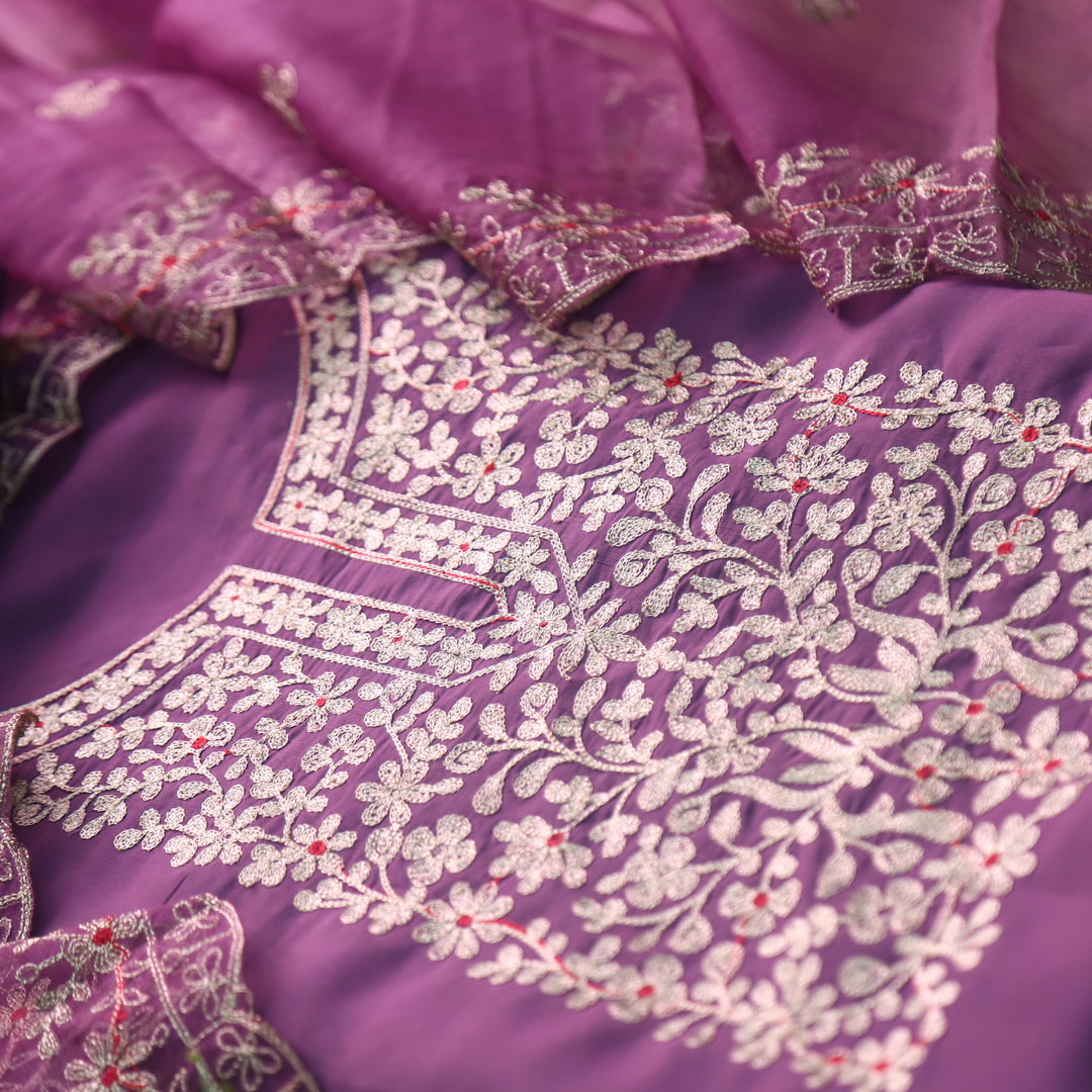 सलामी Orchid Purple Embellish Zari Neck Work Modal Suit Set