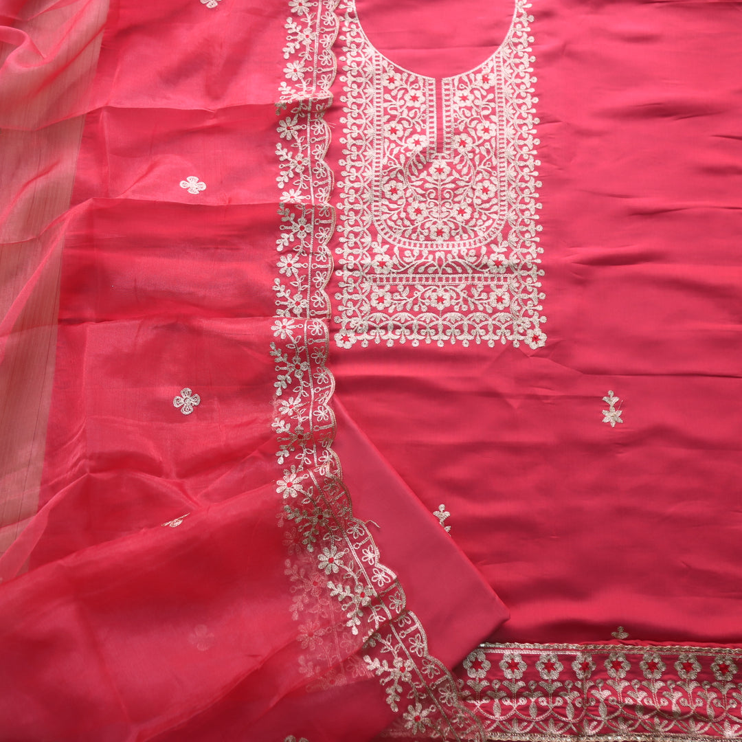 सलामी Barbie Pink Embellish Zari Neck Work Modal Suit Set