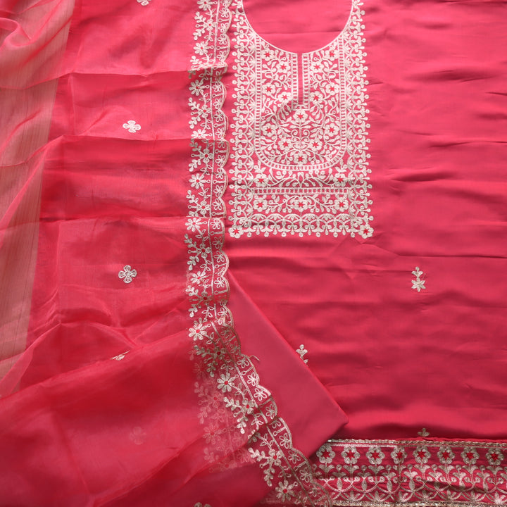 सलामी Barbie Pink Embellish Zari Neck Work Modal Suit Set