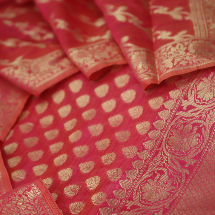 Veriya Hot Pink All Over Brocade Work details Handloom Chanderi Suit Set