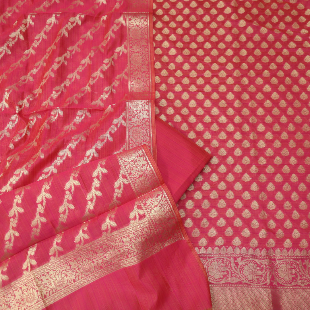 Veriya Hot Pink All Over Brocade Work details Handloom Chanderi Suit Set