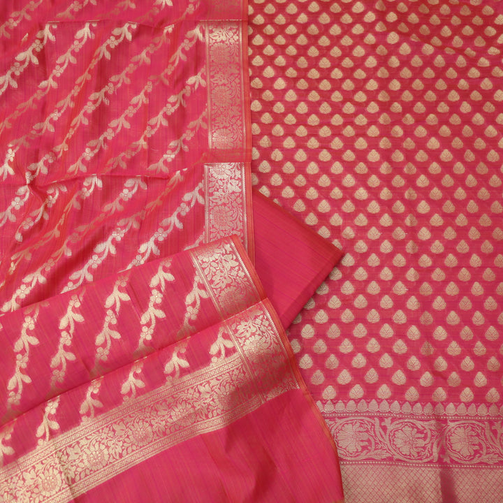 Veriya Hot Pink All Over Brocade Work details Handloom Chanderi Suit Set