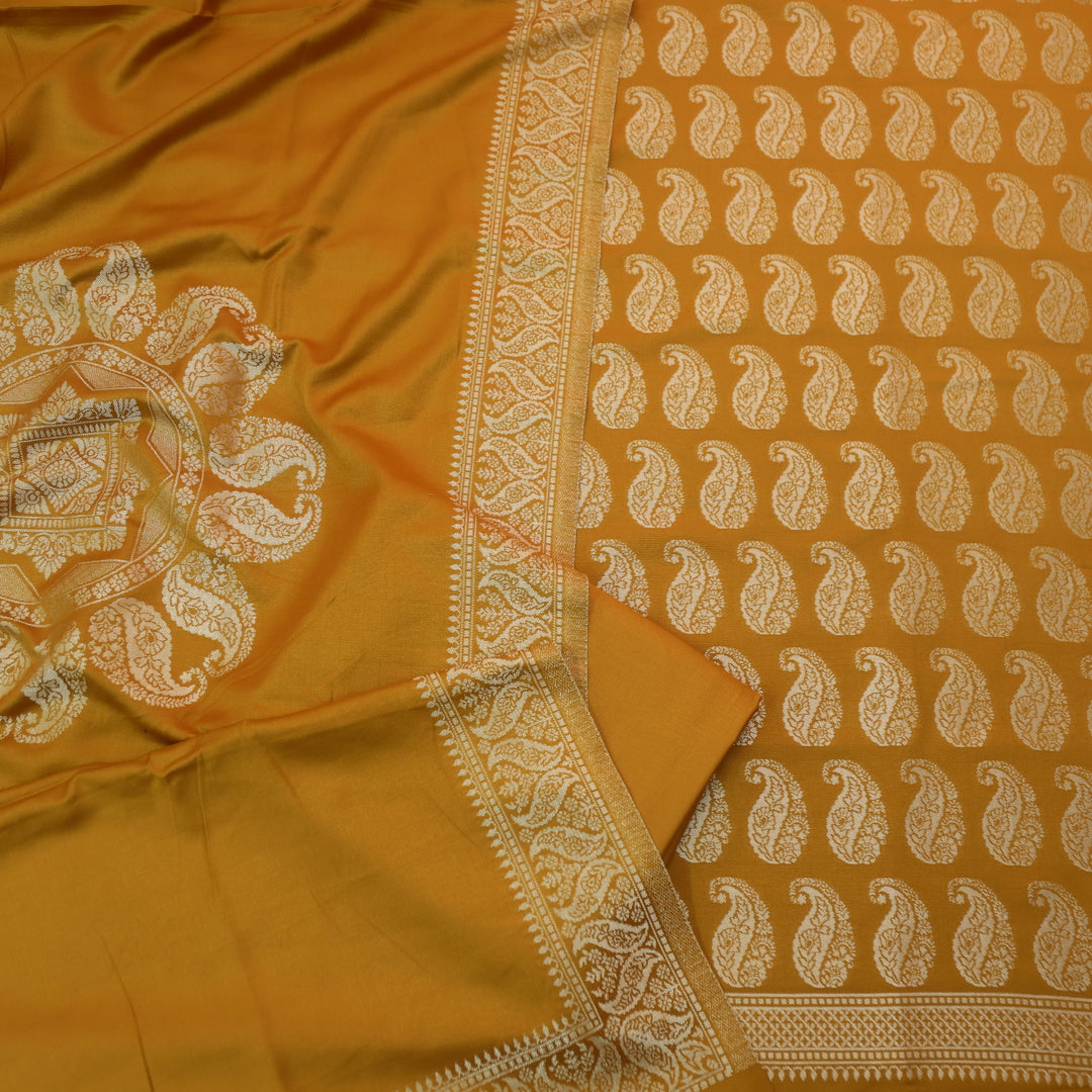 परछाई Marigold Yellow All Over Zari Weaved Semi Pashmina Winter Set