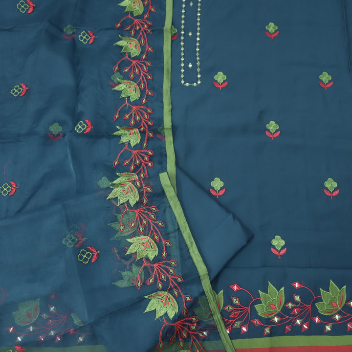 Tahmin Sapphire Blue with Mirror on Neck with Embroidered Hem Modal Suit Set