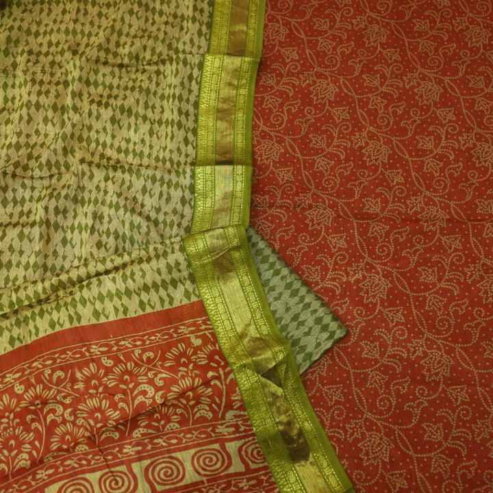 Aaradhaya Rust Orange Bandhani Printed Mangalgiri Hem Work Cotton Suit Set