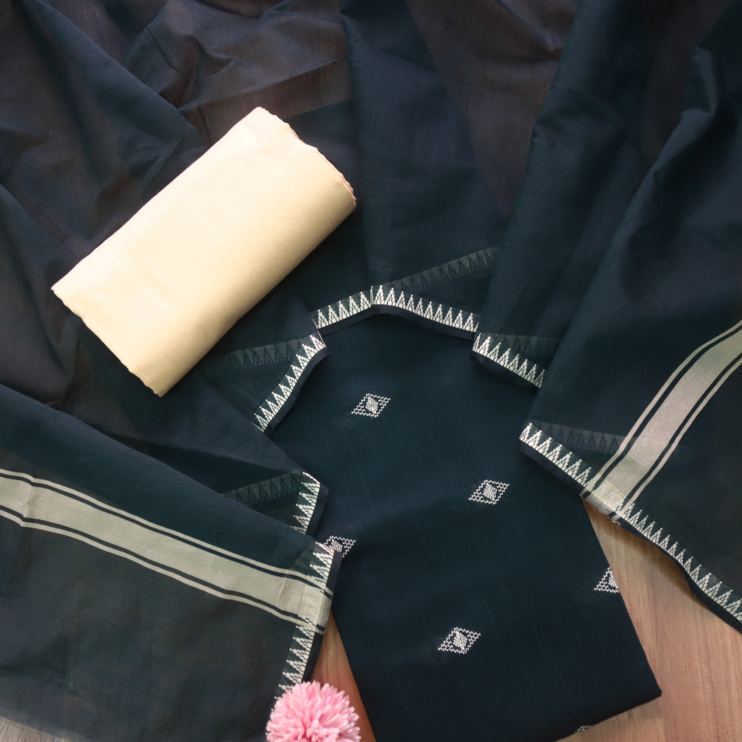 Chaahat Royal Bottle Green Thread Weaved Work Chanderi Tussar Silk Suit Set