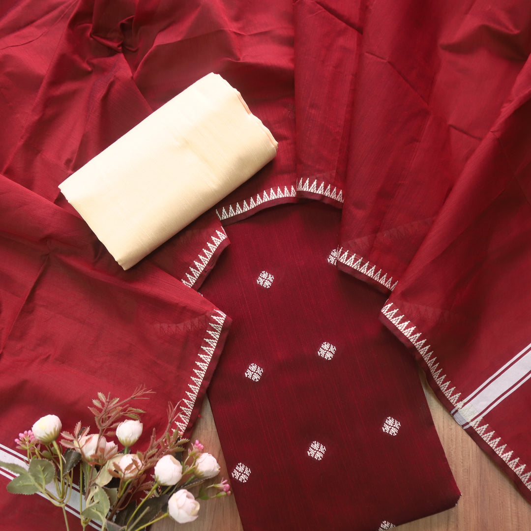 Chaahat Burnt Maroon Thread Weaved Work Chanderi Tussar Silk Suit Set