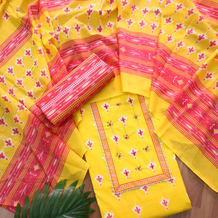 Riwa Pineapple Yellow Kardana Detailing Digital Printed Cotton Suit Set
