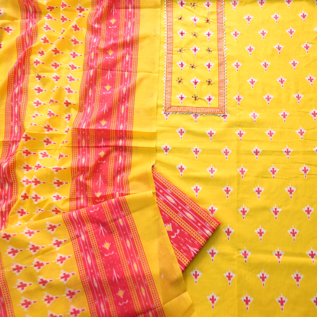 Riwa Pineapple Yellow Kardana Detailing Digital Printed Cotton Suit Set