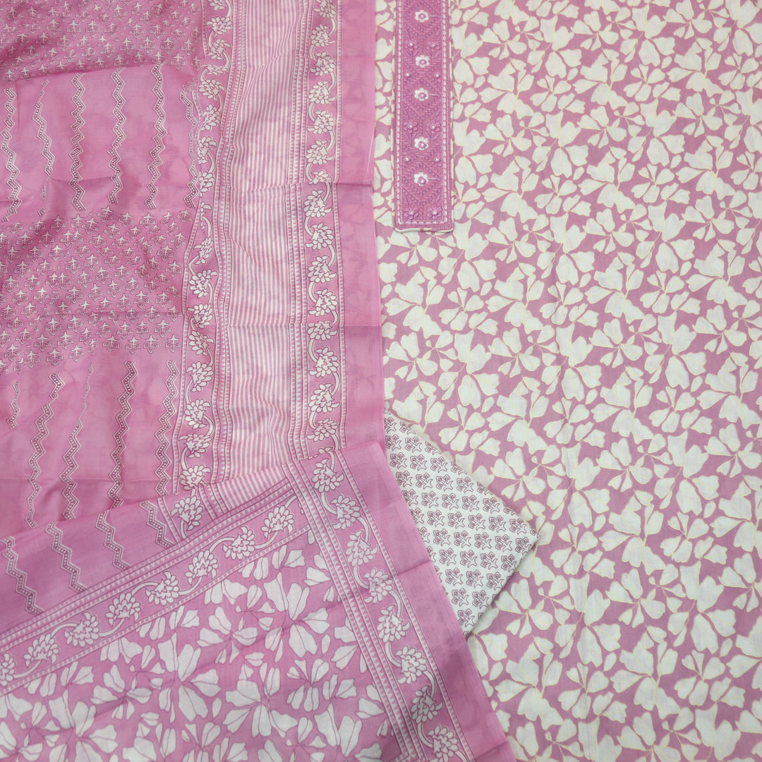 Narazzi Tulip Purple Patch Lace Work Floral Printed Cotton Suit Set