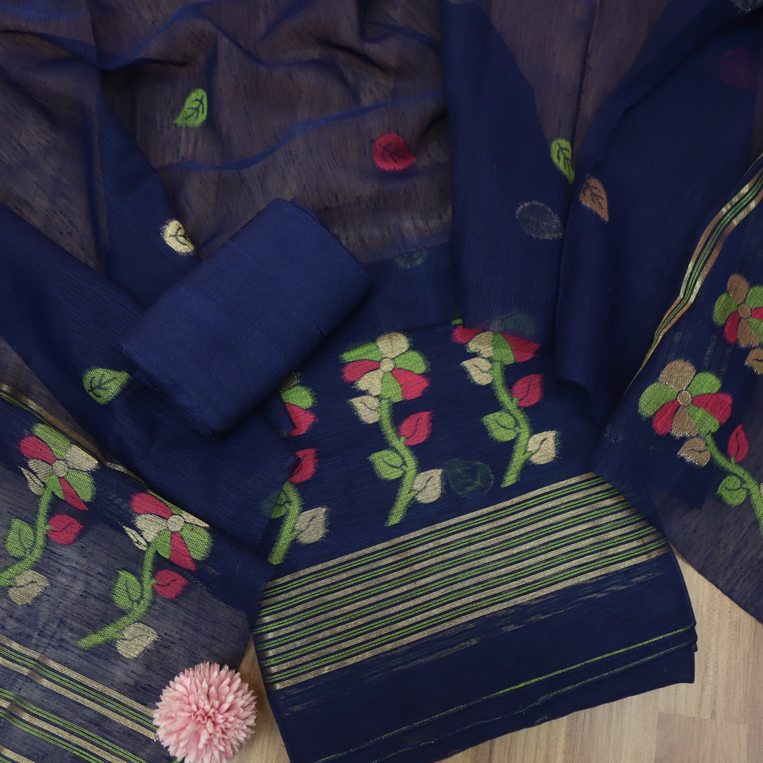 Svroop Royal Blue in All Over Authentic Jamdani Weaved Suit Set