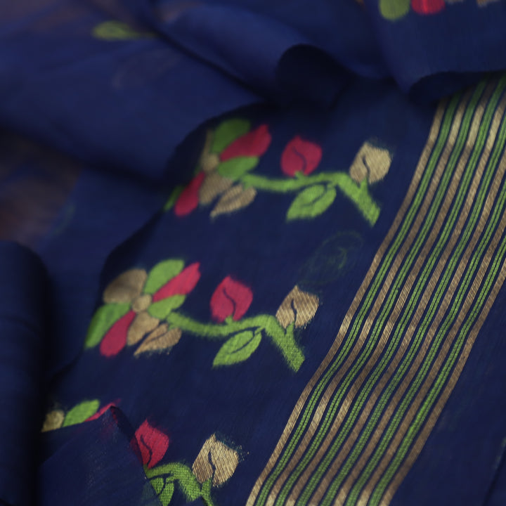 Svroop Royal Blue in All Over Authentic Jamdani Weaved Suit Set