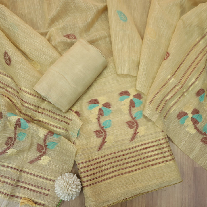 Svroop Sand Beige in All Over Authentic Jamdani Weaved Suit Set