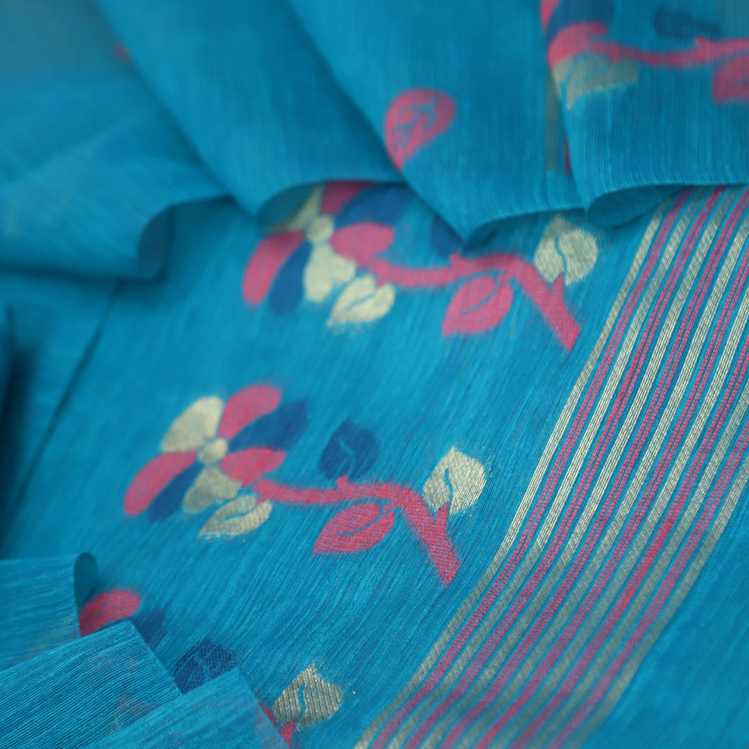 Svroop Teal Aqua in All Over Authentic Jamdani Weaved Suit Set