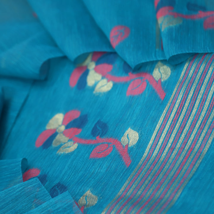 Svroop Teal Aqua in All Over Authentic Jamdani Weaved Suit Set