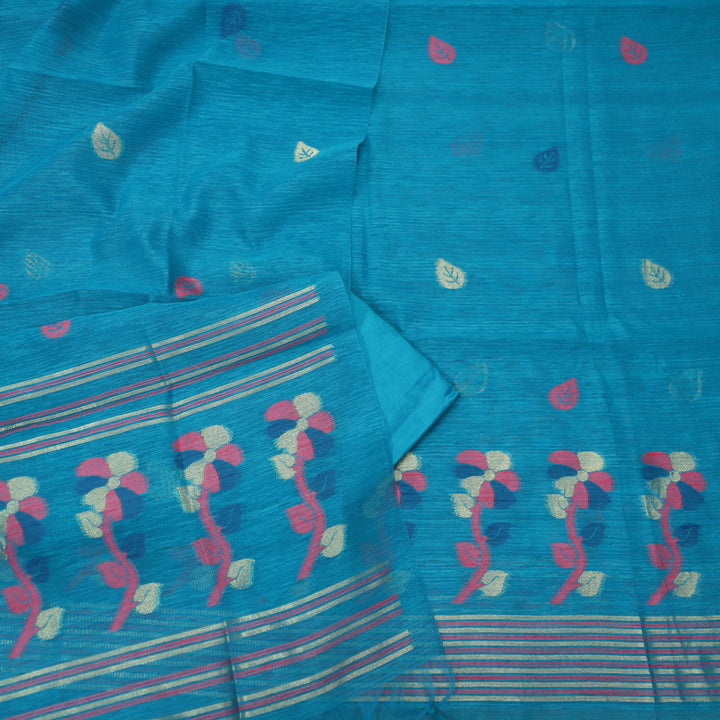 Svroop Teal Aqua in All Over Authentic Jamdani Weaved Suit Set