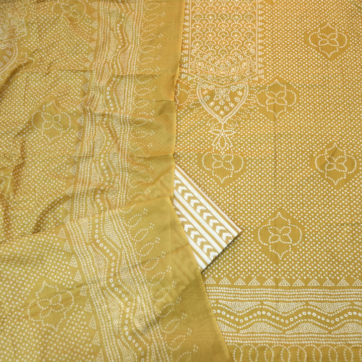Riwa Peanut Yellow French Knot in Zari Detailing Bandhani Printed Cotton Suit Set