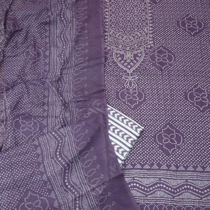 Riwa Berry Purple French Knot in Zari Detailing Bandhani Printed Cotton Suit Set