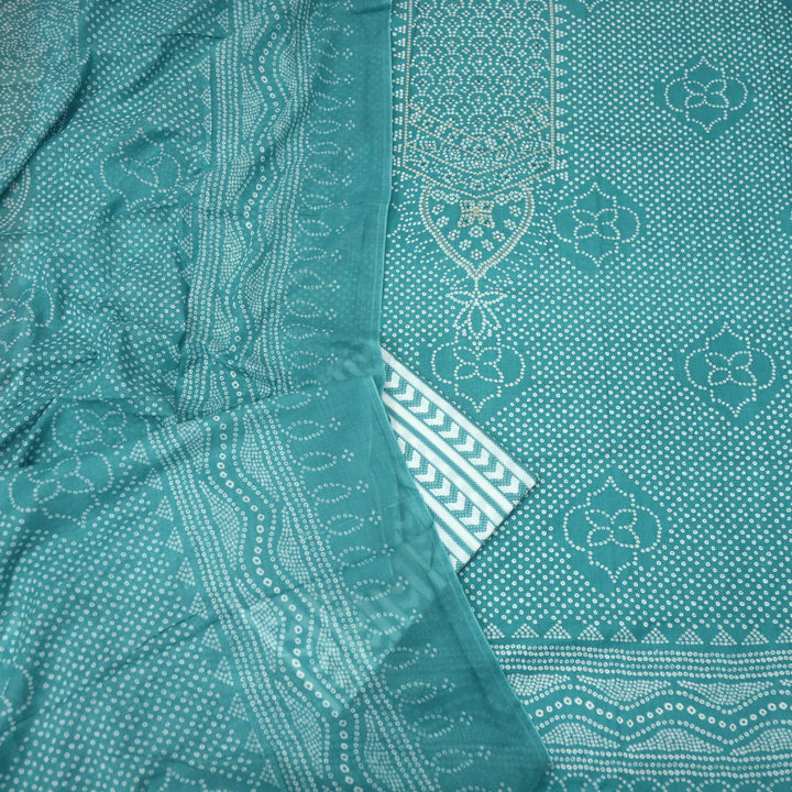Riwa Aquamarine French Knot in Zari Detailing Bandhani Printed Cotton Suit Set