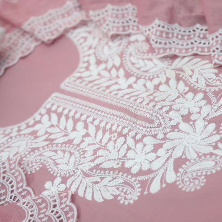Apurav Mauve Pink Chikankari inspired Neck Work Cotton Suit Set