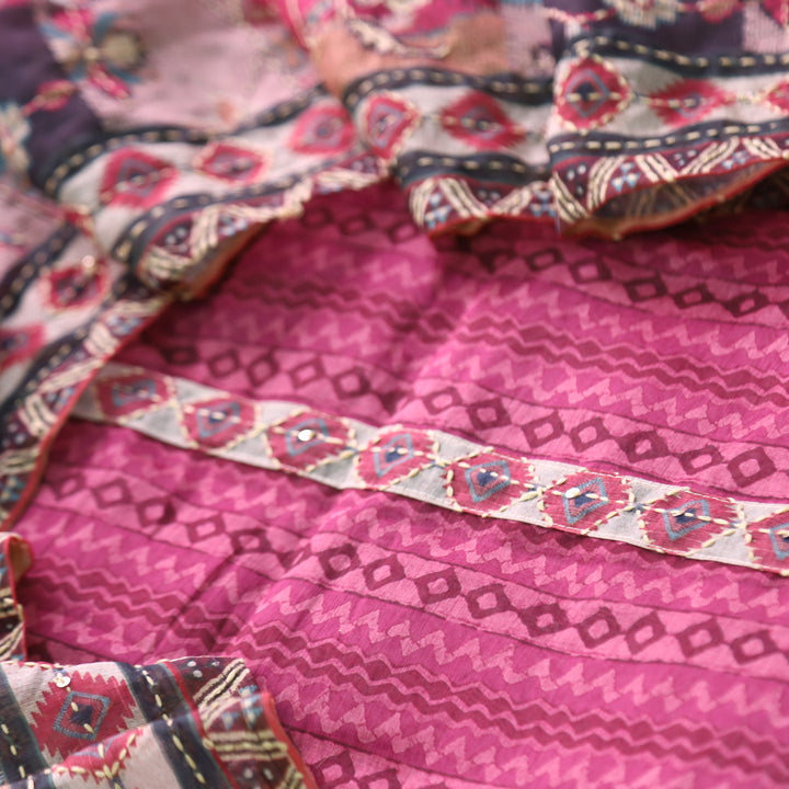 Kashvi Mauve Mulberry Kantha Embroidery Digital Printed Chanderi Suit Set