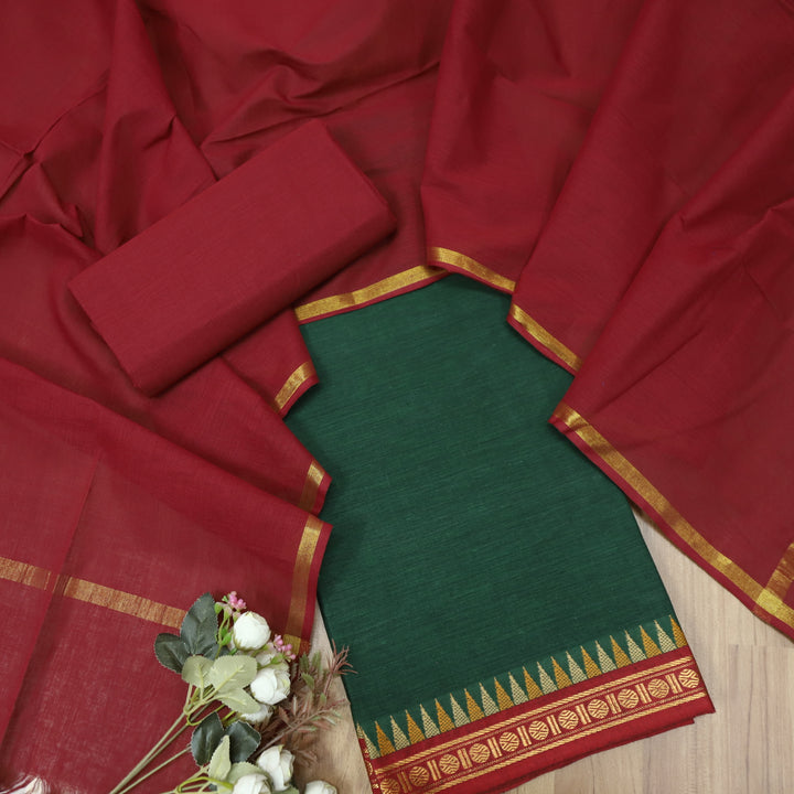 Subhranti Sacramento Green Temple Hem South Cotton Suit Set