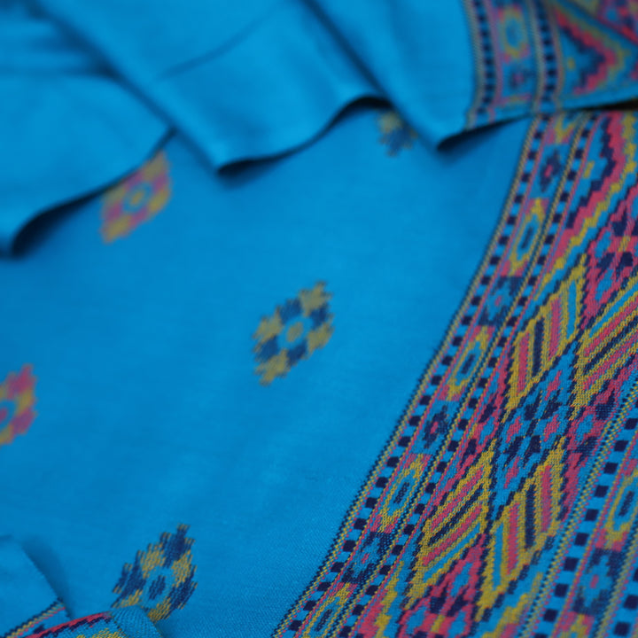 बेगमजान Space Blue Kullu Thread Weaved Hem Semi Pashmina Winter Suit Set