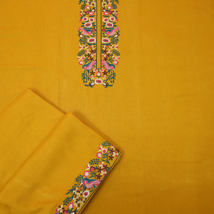 Kush Turmeric Yellow Floral Thread Embroidered Cotton Flex 2 Piece Set