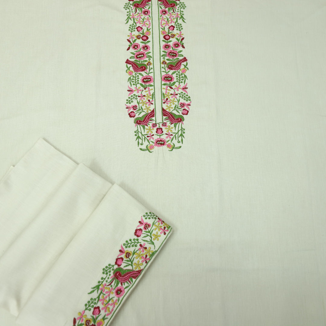 Kush Off-White Floral Thread Embroidered Cotton Flex 2 Piece Set