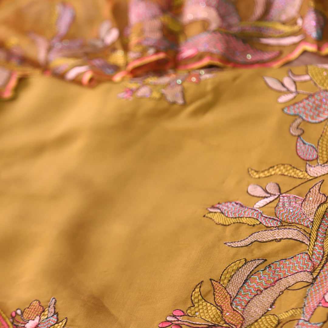 Rabb Dijon Yellow Thread Embroidered Hem Work Modal Suit Set