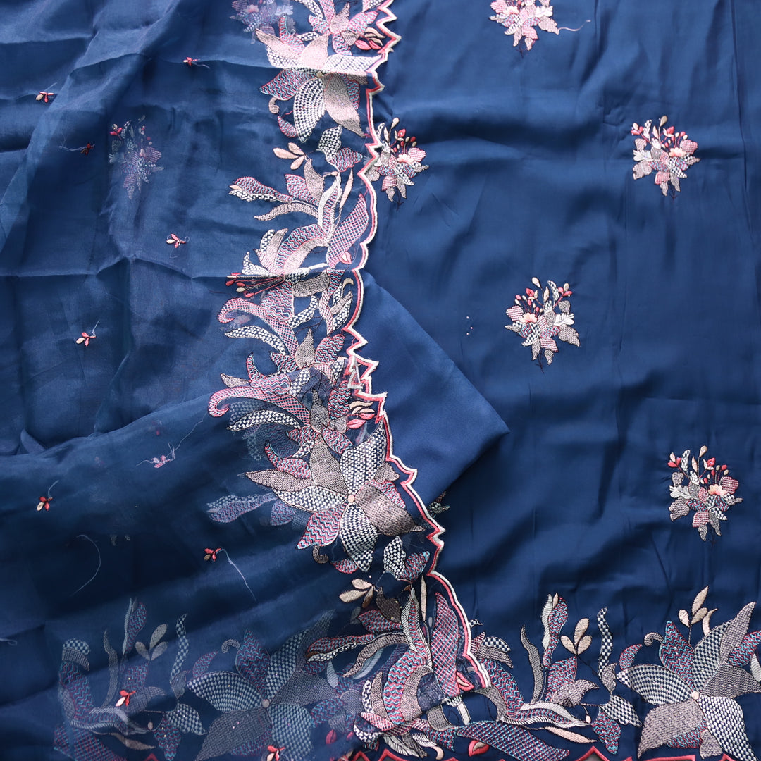 Rabb Royal Blue Thread Embroidered Hem Work Modal Suit Set
