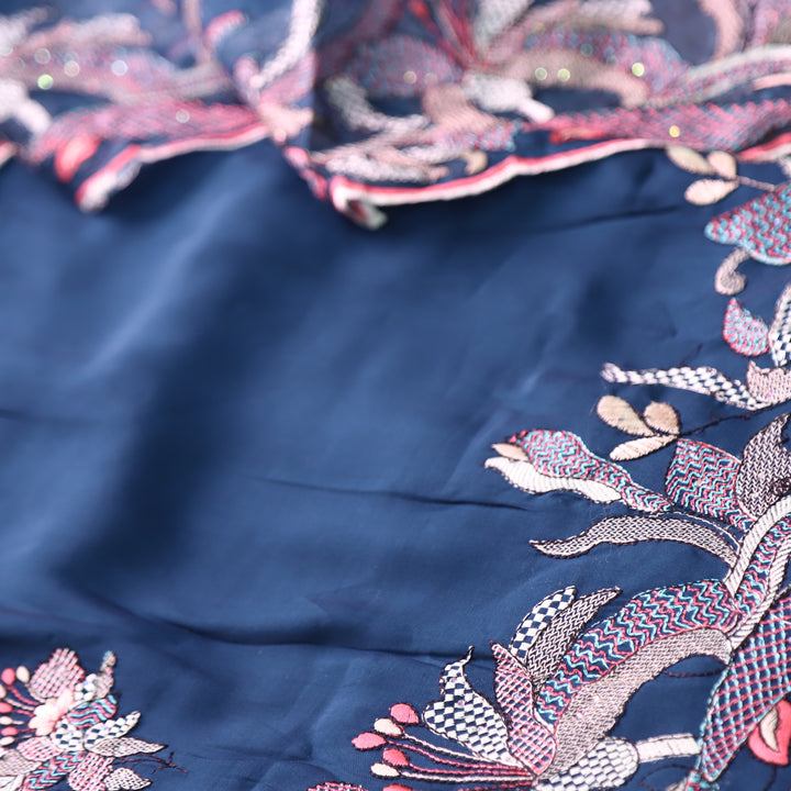 Rabb Royal Blue Thread Embroidered Hem Work Modal Suit Set