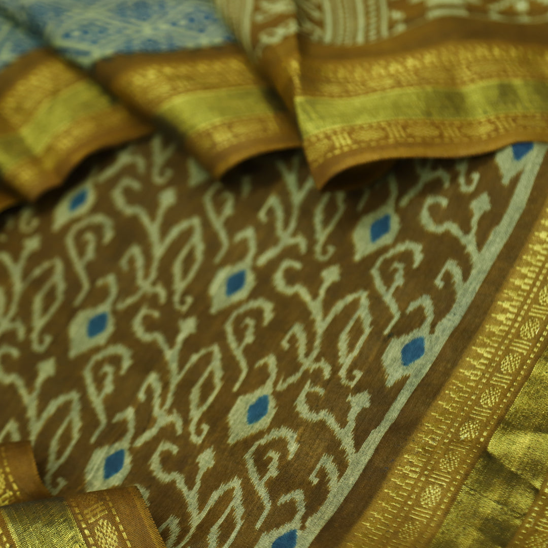 Haniya Peanut Brown Printed with Mangalgiri Hem Work Cotton Suit Set