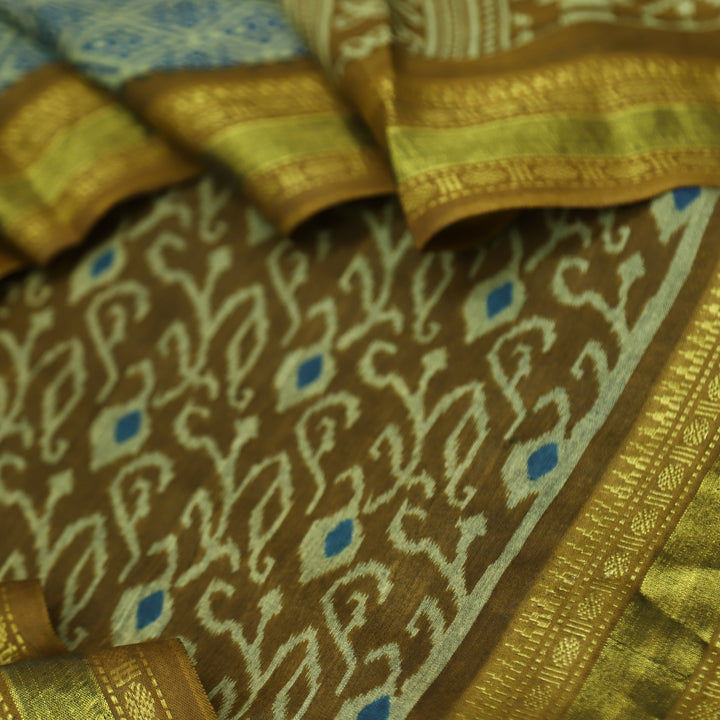 Haniya Peanut Brown Printed with Mangalgiri Hem Work Cotton Suit Set