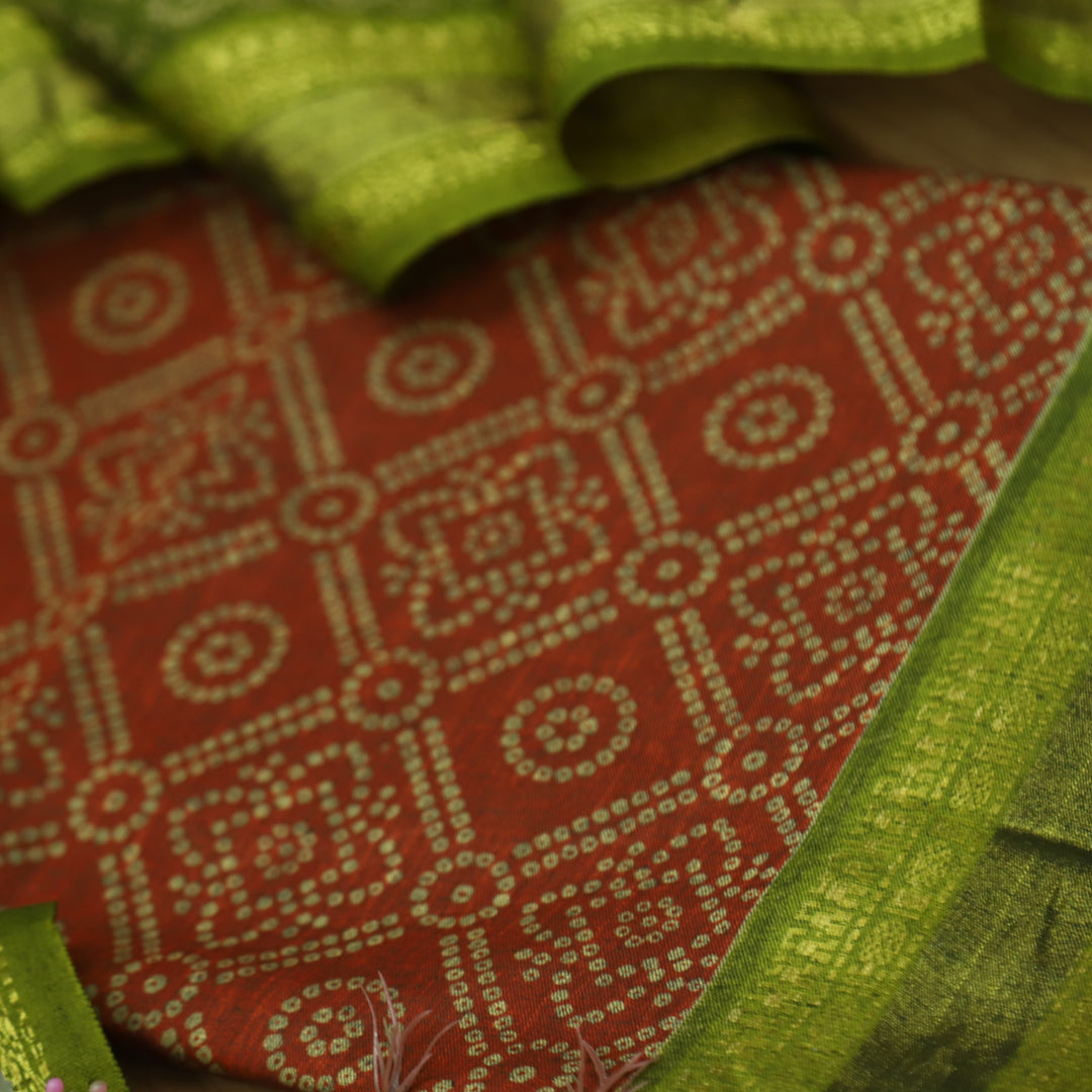 Kranti Rust Orange Bandhani Printed Mangalgiri Hem Work Cotton Suit Set