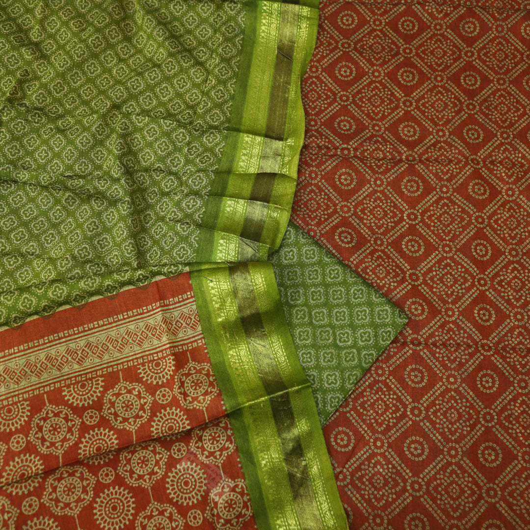 Kranti Rust Orange Bandhani Printed Mangalgiri Hem Work Cotton Suit Set